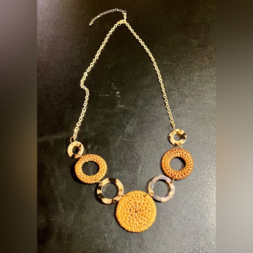 Statement Necklace Wicker Tortoise Shell Tuscan M… - image 2